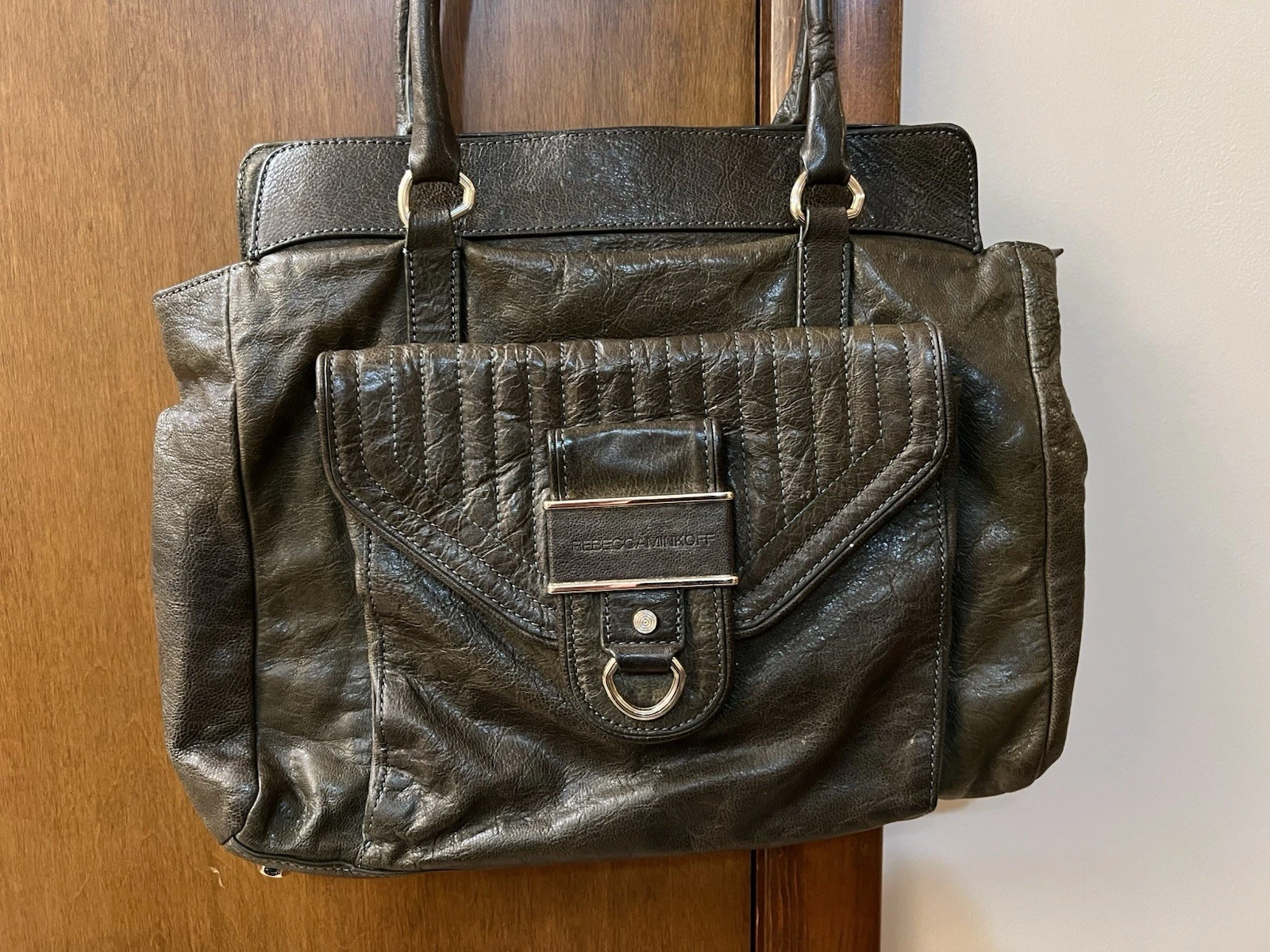 Rebecca Minkoff Illy Tote Purse Satchel Dark Green Leather Zip Top