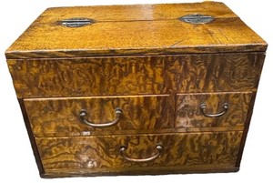 Antique 10x6” Japanese Meiji Era 1920's Mulberry Wood Haribako Sewing Tansu Box