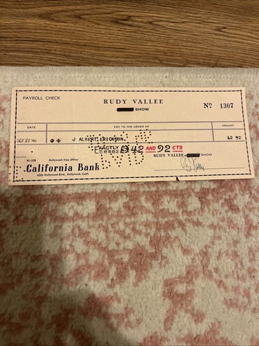 RUDY VALLEE 1946 SIGNED Singer Autograph Auto Check