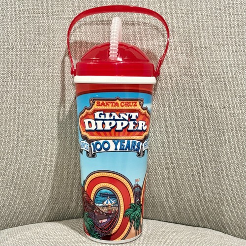 Santa Cruz Beach Boardwalk Giant Dipper 100th Anniv Whirley Tumbler Cup Red Lid
