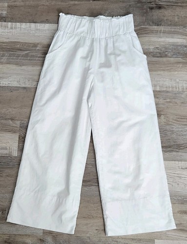 Kourt Flax Linen Crop Summer Pants White Medium Wide Leg Crishelle - Picture 2 of 10