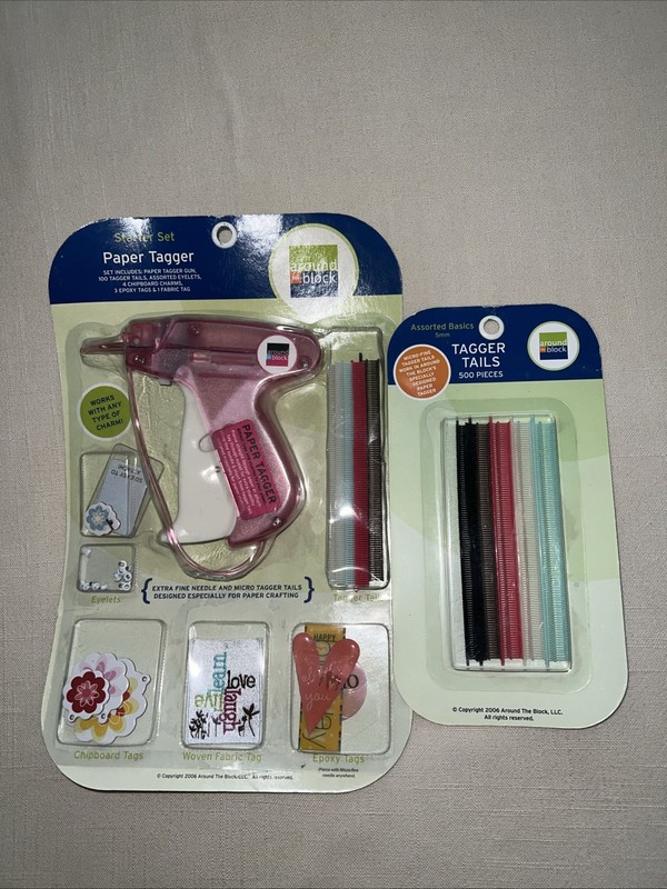 Around the Block Paper Tagger Kit Starter Set Charms Tags Eyelets Tails Crafting
