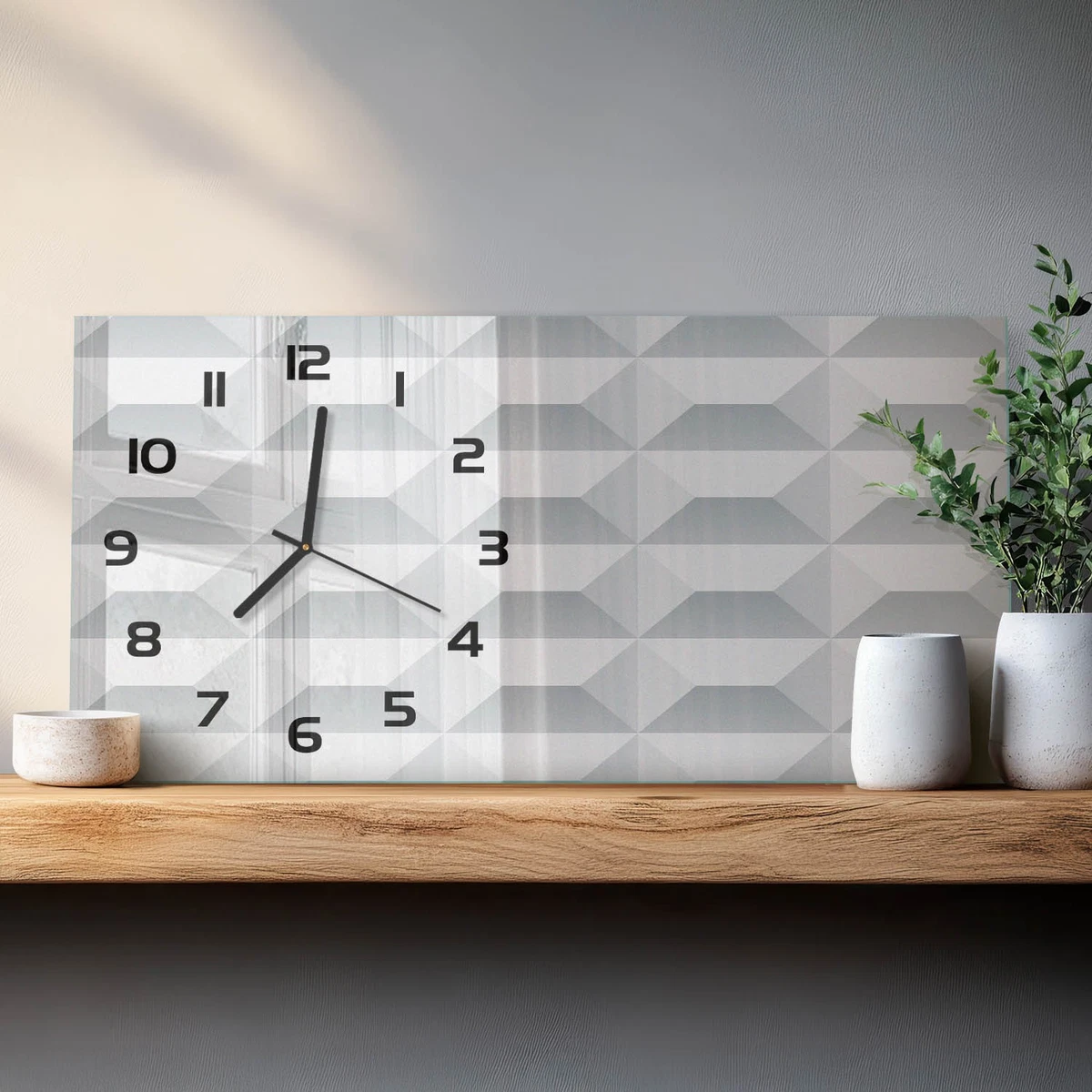 Reloj de Pared Rectangular Vidrio Templado Premium Fondo Geométrico 60x30 cm