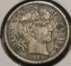 Silver Dime - Barber - 1914 (Sharper grade.  Spotty obverse, dark rev.) [235]