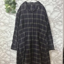 UNIQLO Check Pattern Long Sleeve Shirt Dress L Cotton-Acrylic-Rayon Fabric