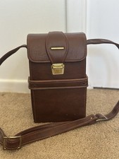 VTG Leather Camera Bag Case Brown Shoulder Brass Hardware