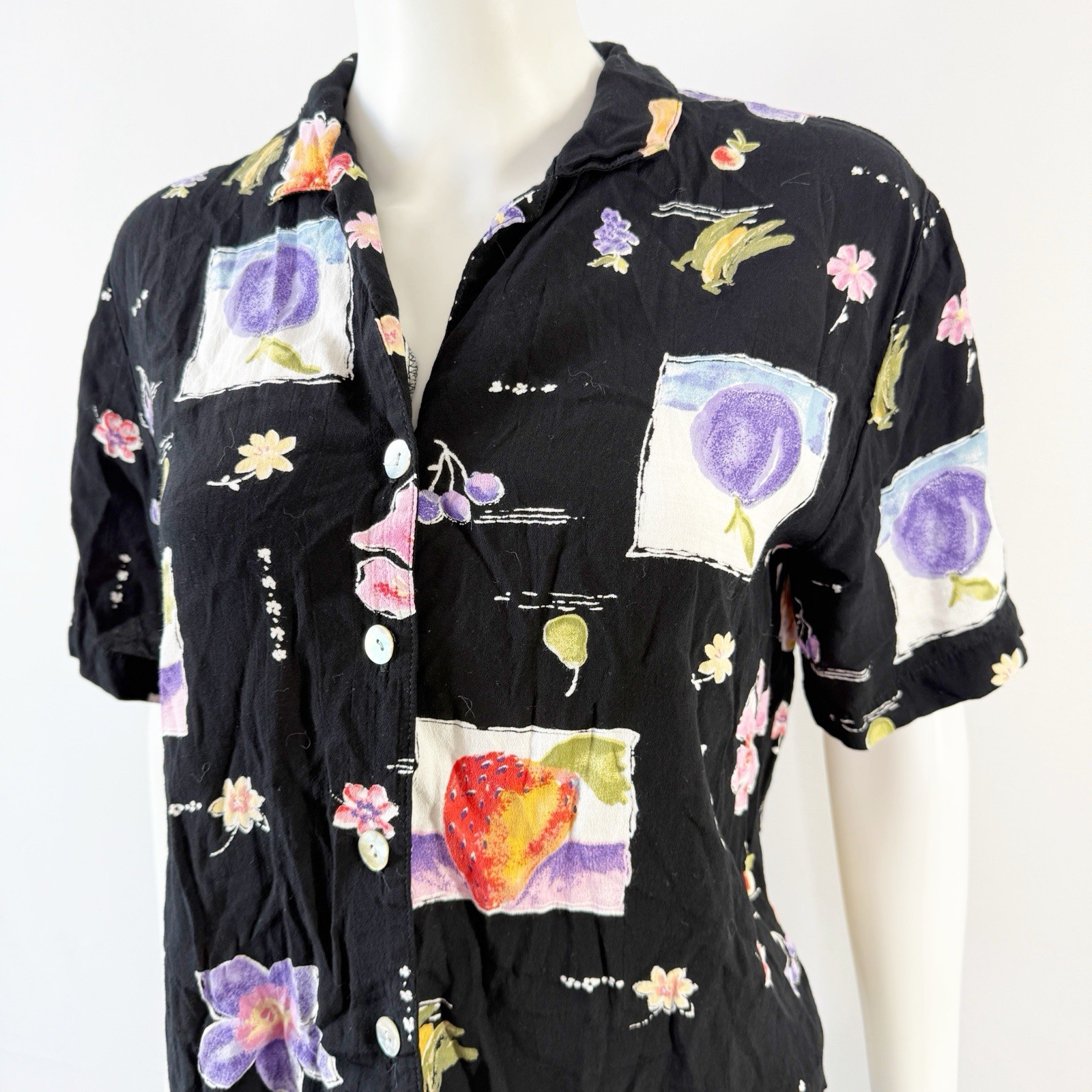 Carol Andersson Black Fruit Patchwork Shirt Top S… - image 4