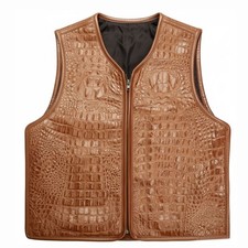 Men  s Biker Style Leather Vest Embossed Motorcycle Concealed Carry Waistcoat