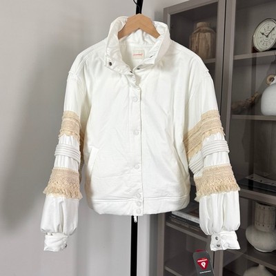 Free People Movement Solstice White Jacket XS NEW Crochet Ivory Fringe Bomber