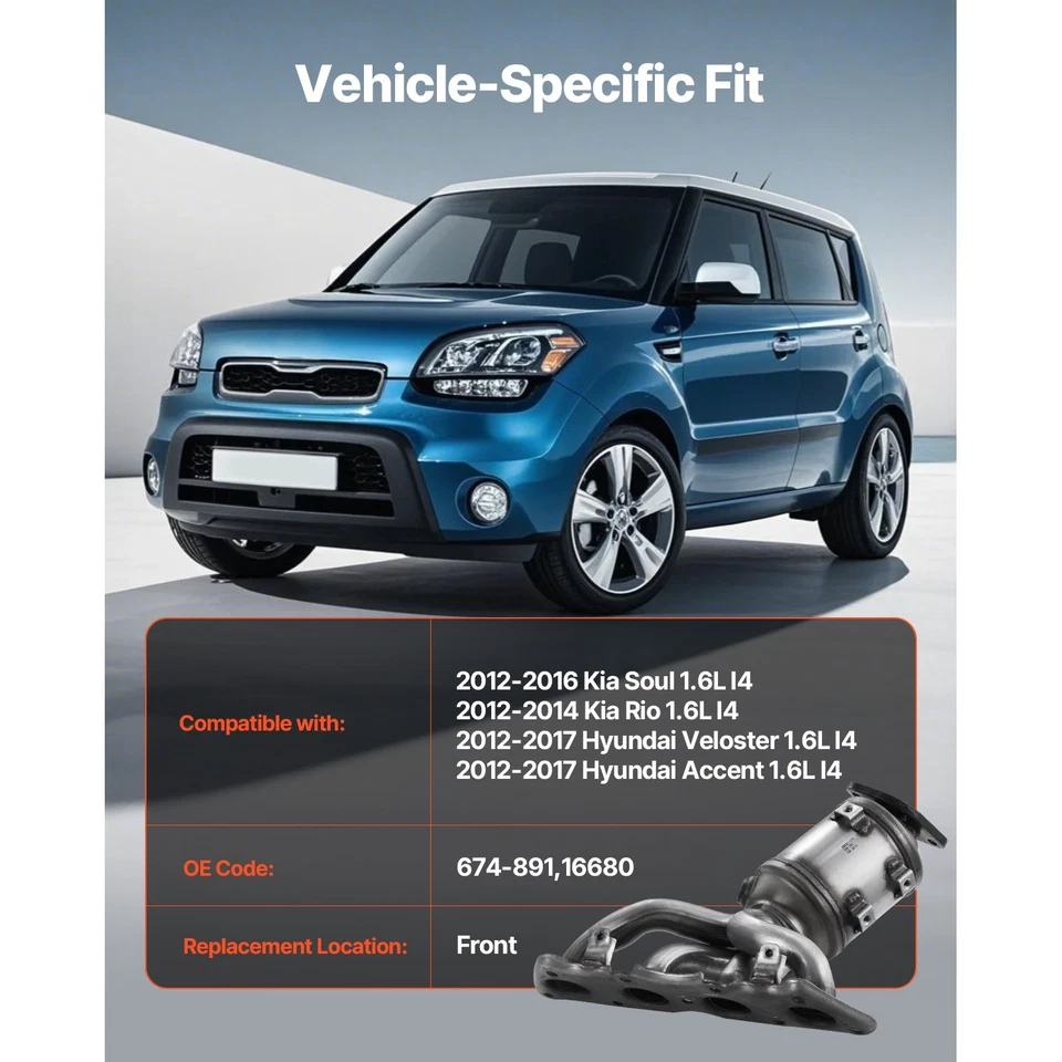 Catalytic Converter For 2012-2017 Kia Soul / Rio 1.6L Hyundai Veloster / Accent Foto 2 de 4