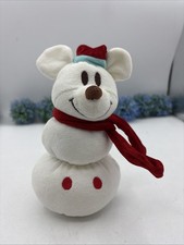 Disney Store Mickey Mouse Santa Hat Snowman 7" Baby Rattle Soft Stuffed Plush