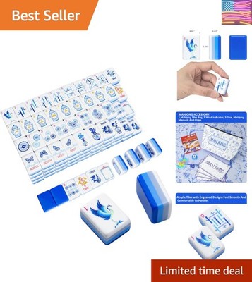 American Mahjong Tile Set4 Layer, 160 Blue Acrylic Engraved Tiles with Mahjon...