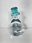 Blenko Glass Snowman Turquoise Blue Hat And Nose 5”