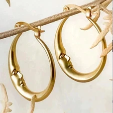 Golden Fashion Moon-Shaped Hoop Earrings Boho Vintage Women Girls Gift New