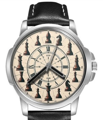 Schach römische Ziffern Lederband großes Zifferblatt Armbanduhr