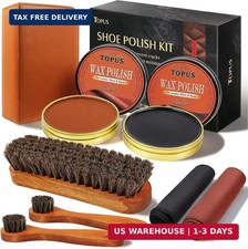8 Pieces Shoe Polish Kit, Includes 2Pcs 1.4Oz Brown Shoe Wax, 3 Pieces Horsehair
