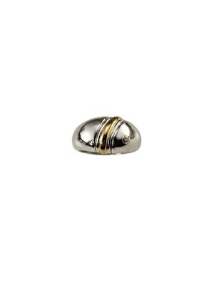 Movado Sterlingsilber/18K Gelbgold und Diamant Kuppelring Größe 5,5 #24656