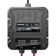 2 Bank Marine Battery Charger, 20A 10A/Bank 12V IP68 Waterproof Lithium Onb...