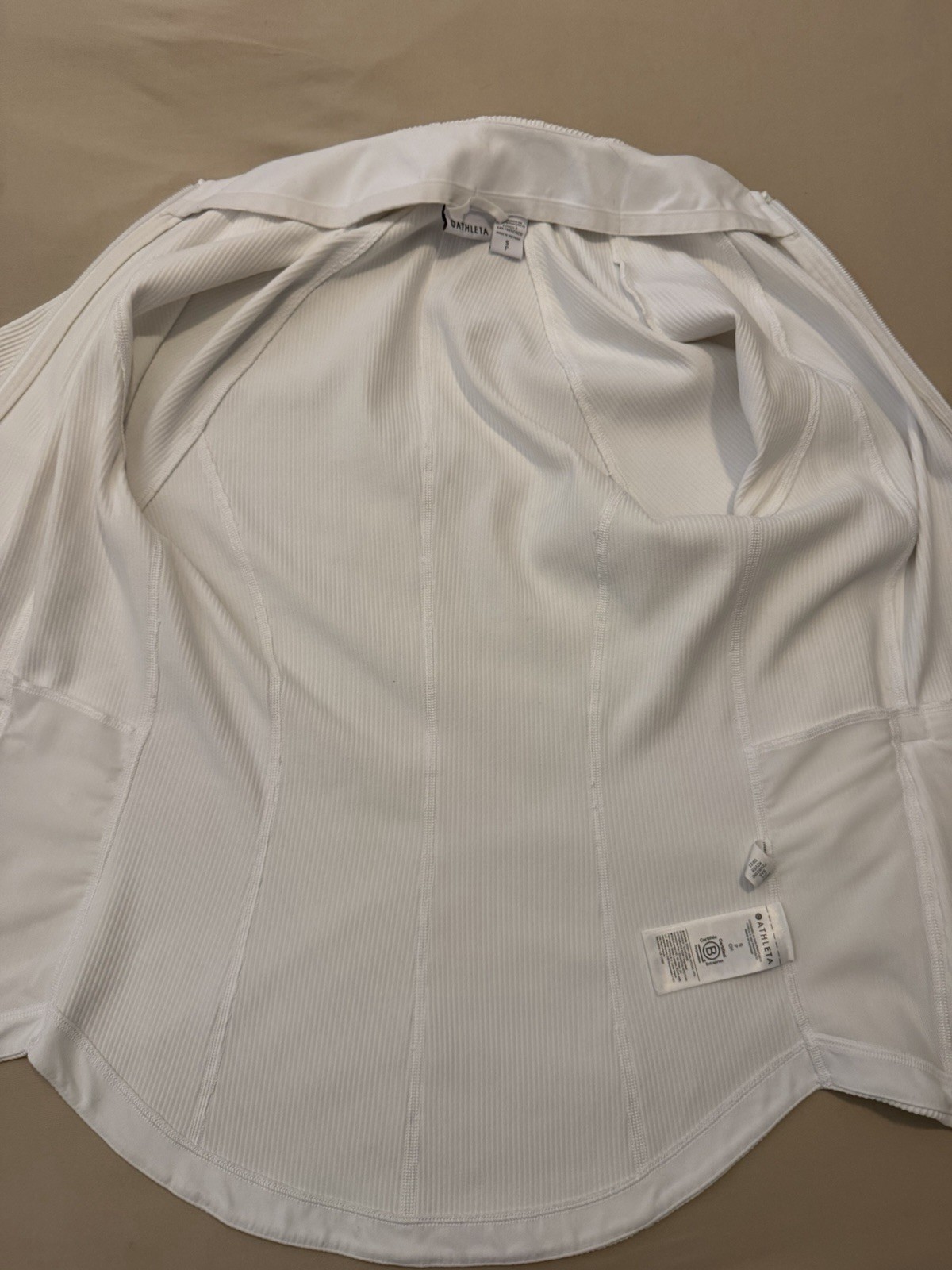Athleta White Ribbed Zip Jacket Active Thumbholes… - image 9