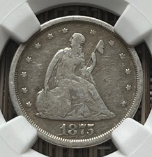 1875-S Liberty Seated twenty cent piece, NGC graded VF details