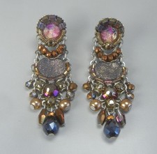 Ayala Bar Earrings 2" Silver Tone Dangle Multicolor Post