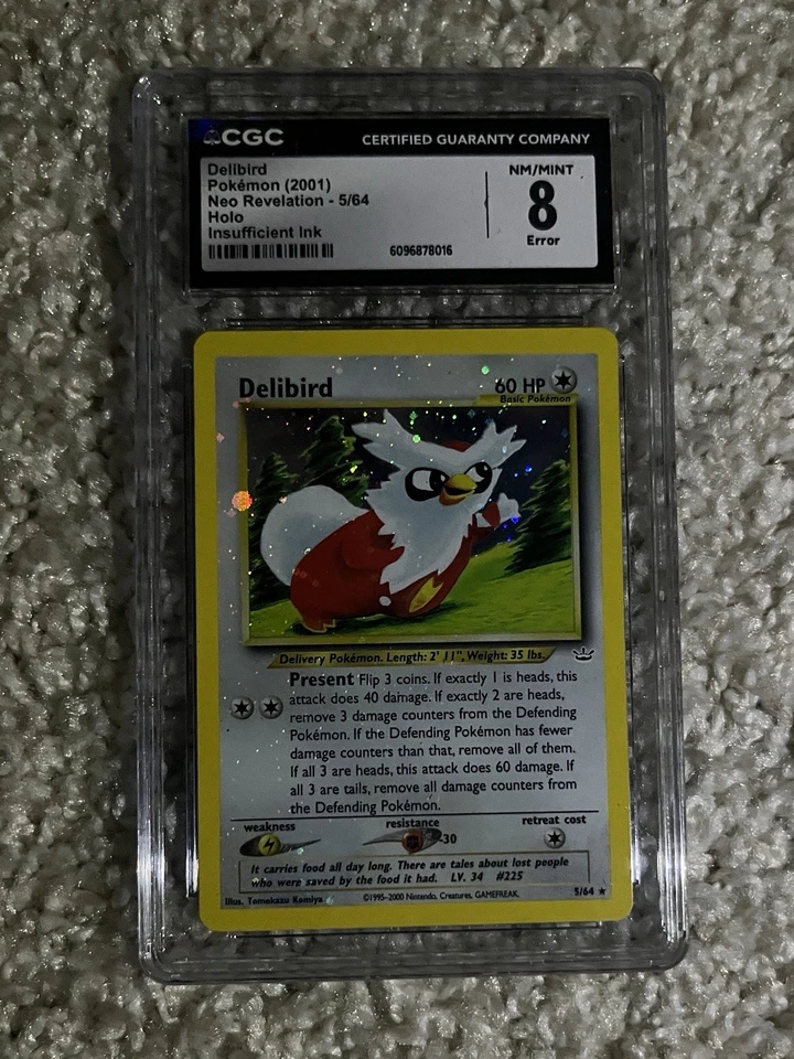 Delibird CGC 8 Pokémon WOTC 2001 Neo Revelation Ink Error Full Holo Bleed Swirl - Image 2 of 4