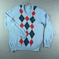 Lacoste Argyle Sweater Light Blue V Neck Pullover Mens Size 3 Medium Cotton