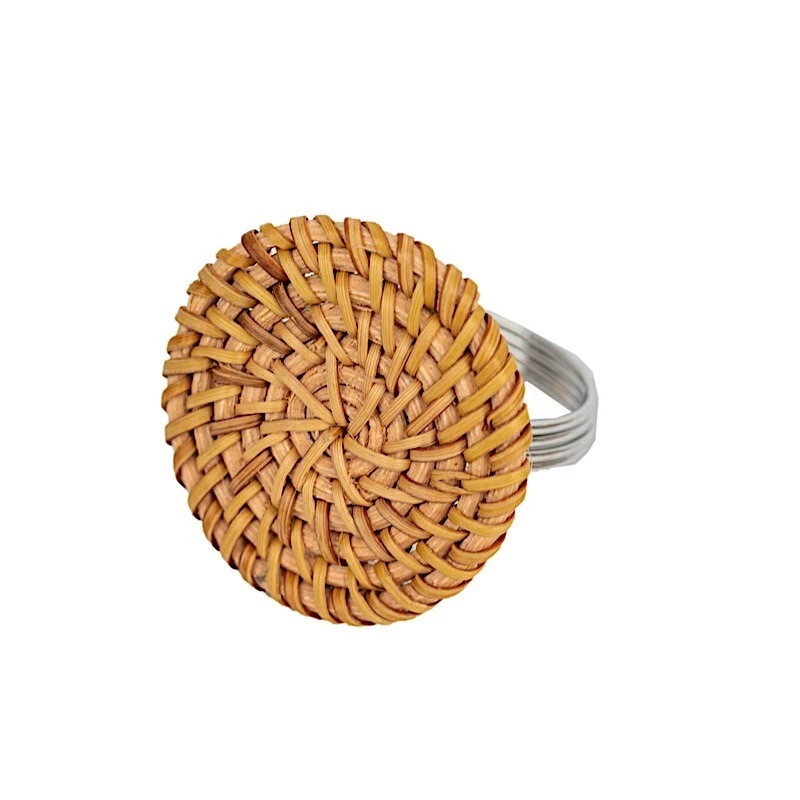 4 Natural 2 in Round Woven Rattan Design Metal NAPKIN RINGS Party Decorations - Image 4 of 4
