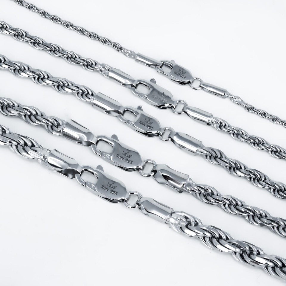 Men's Women's Real Solid 925 Sterling Silver Rope Chain 1.5-4mm 18