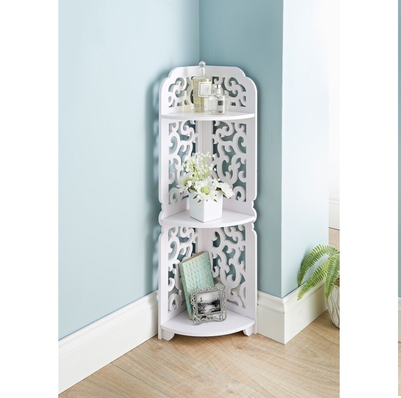 Camille 3 Tier White Wooden Corner Shelf Unit Home Decor Bathroom Storage Unit eBay
