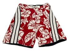 Tommy Hilfiger Mens Red White Hibiscus Swim Trunks Board Shorts Large EUC
