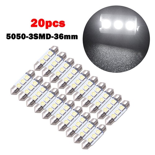 20x 36mm Festoon 3 SMD 5050 LED Dome Map License Plate Lamp Bulbs Xenon White . - Picture 1 of 8