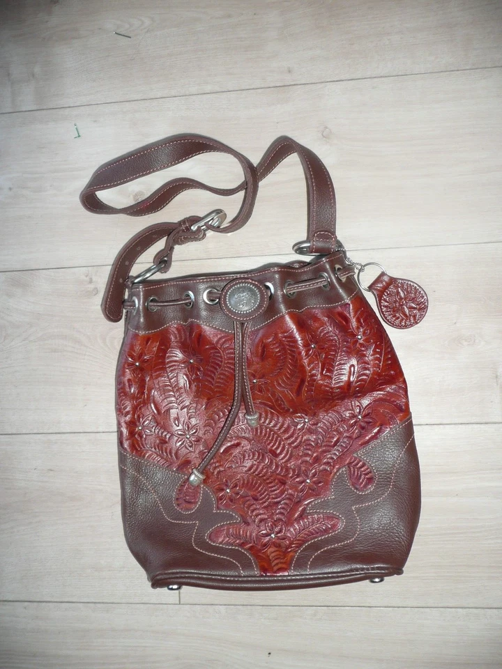 Bolsa de cordão American West couro bronzeado dourado balde corpo transversal - Imagem 4 de 4