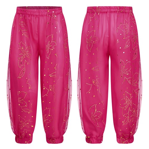 Girls Pants Mesh Strips Trousers Elastic Waistband T Belly Dance Costume Kids - Foto 10 di 21