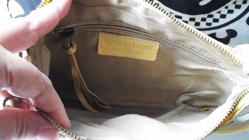 Women's Yellow Italian Leather Crossbody Bag Detachable Short and Shoulder Strap - Picture 6 of 12