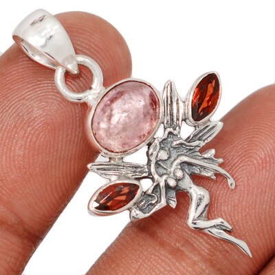 Angel - Natural Rose Quartz - Madagascar & Garnet 925 Silver Pendants CP73008
