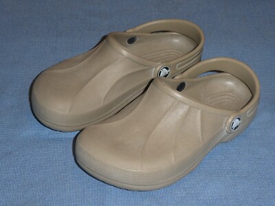 BOYS GIRLS CROCS SLIDE IN / ON CLOGS TAN BEIGE COLOR SIZE 12 13 EXCELLENT COND.