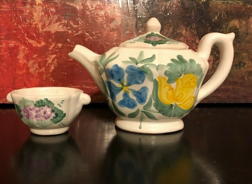Fortebraccio Ceramiche Italy Floral Crate & Barrel Coffee Teapot + Sugar Bowl - Picture 2 of 12