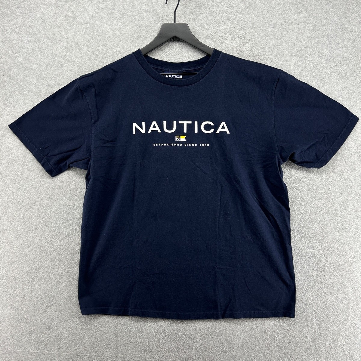 【NAUTICA】BIG LETTERING SS TEE Nautica T Shirt Mens XL Blue Spell Out Made USA Shirt Sleeve