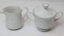 Cameo Nichibo Japan Creamer Sugar Bowl Floral with Platinum Trim White China