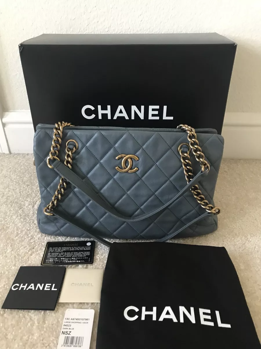 CHANEL Large shopping bag 30 cm soft leather Dark Blue Antiqued Goldtone  $2799