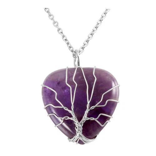 Collana Ciondolo Cuore In Ametista Quarzo, Argento Placcato - Fatto A Mano UK
