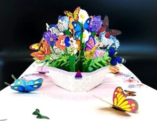 3D Pop Up Greeting Card Butterflies Flowers Floral Birthday Mother Mom Love Gift