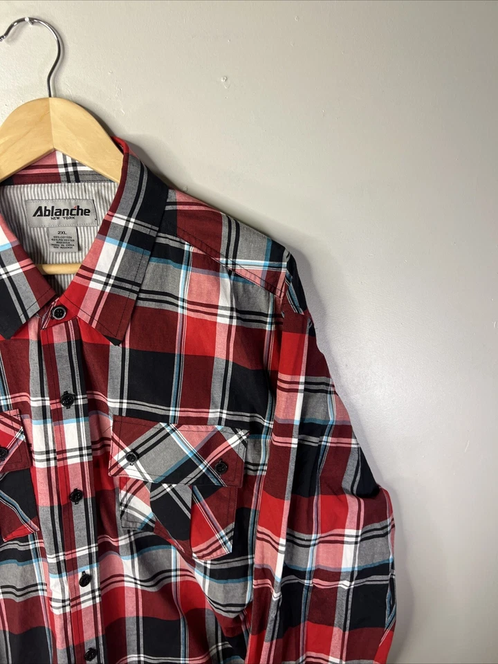 Camisa Ablanche Adulto XXL Roja Abotonada L/S Cuadros Informal Algodón Hombres A98 Foto 3 de 4