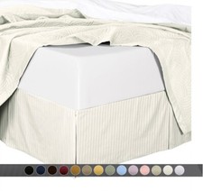 Hotel Luxury Bed Skirt Easy Care Microfiber Damask Stripe 14 inch Tailored Drop