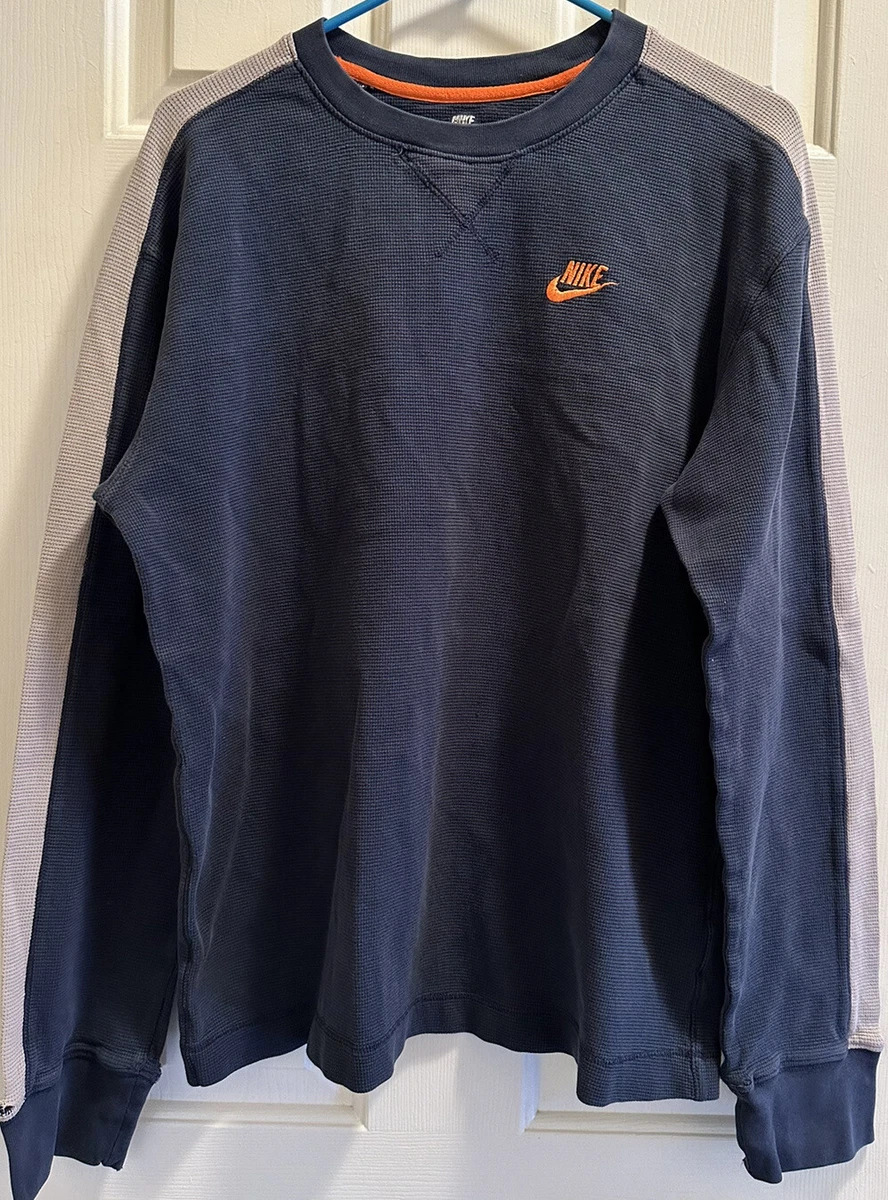 Nike Waffle Knit Thermal Shirt Men s Size Large Navy Blue Long