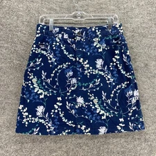 Croft & Barrow Skort Women 4 Blue Floral A-Line Midi Corduroy Button Up Pockets