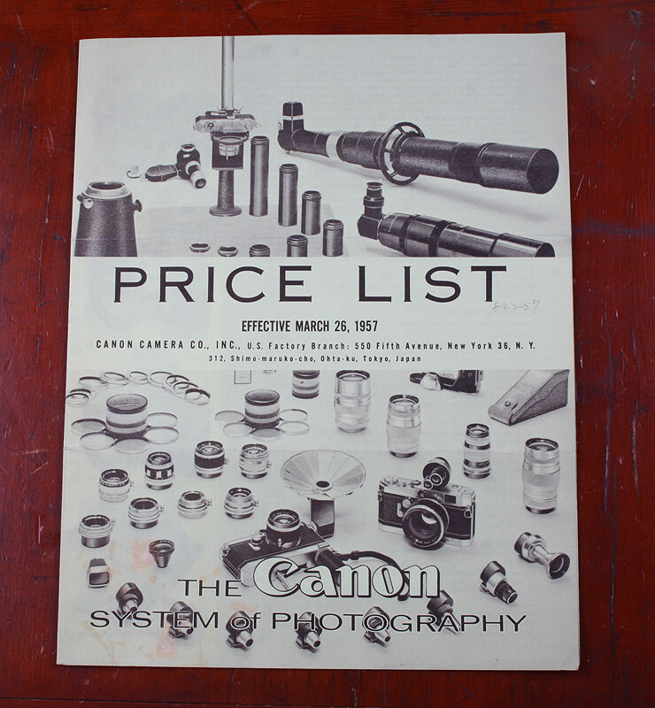 CANON 1957 PRICE LIST/215941 | eBay