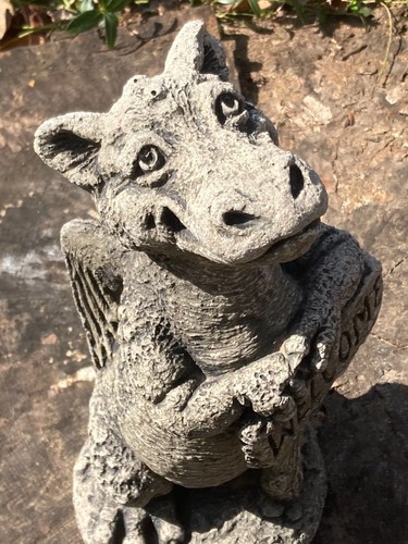 Little Darling Dragon Heavy Solid Cast Stone Welcome Garden Decor Statue - Picture 13 of 16