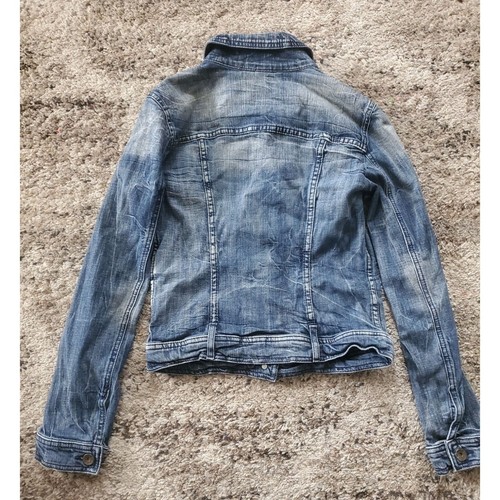 Benetton Distressed Denim Blue Jean Button Up Trucker Style Jacket Women's S - Picture 8 of 13
